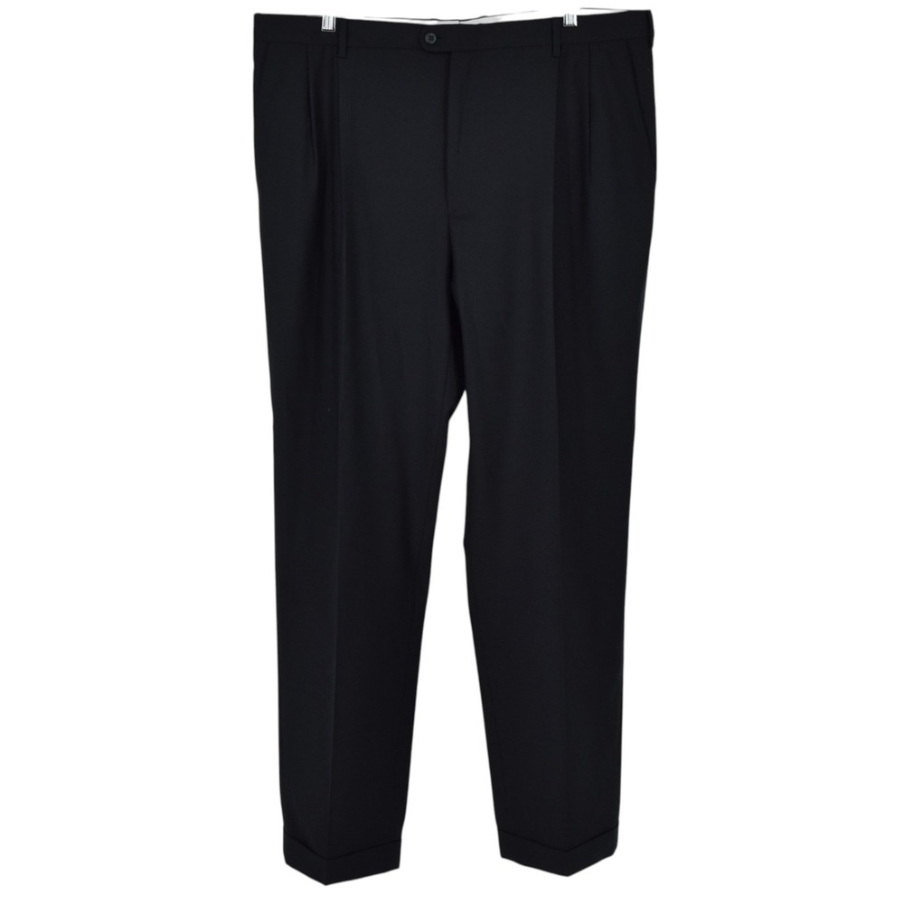 Zanella Bennett Men 42x34 Black Super 120s Virgin Wool Pleated Trousers Pants